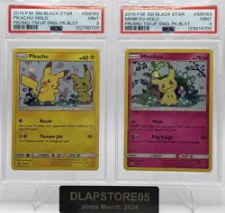 PIKACHU MIMIKYU PSA 9 SET OF 2 BLACK STAR PROMO SUN & MOON SM162 SM163 POKEMON - Image 1