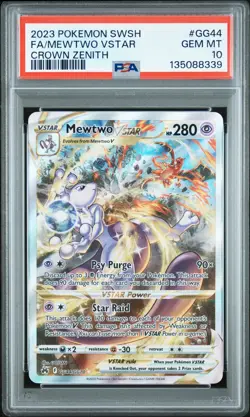 2023 POKEMON SWORD & SHIELD CROWN ZENITH #GG44 FULL ART/MEWTWO VSTAR PSA 10 - Image 1