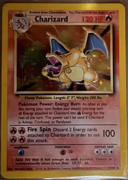 Pokemon Charizard Base Set Holo Rare 4/102 English 120HP 100 Attack Card - Image 1