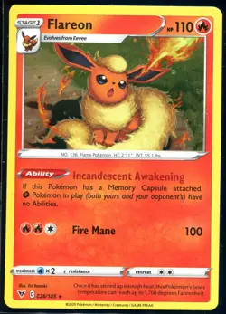 FLAREON 026/185 RARE VIVID VOLTAGE COSMOS HOLO Pokemon NEAR MINT - Image 1