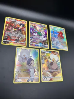 Set Of 5 Full Art Holo Trainer Pokemon Cards NM Houndoom Rockruff Castform - Image 4