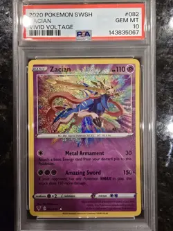 2020 Pokemon SWSH Vivid Voltage Zacian Card #082/185 PSA 10 - Image 1