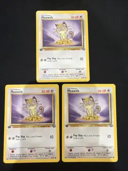 Pokemon TCG Cards 1st Edition Meowth(x3) 56/64 Jungle LP/MP ALL THREE CARDS - Image 1