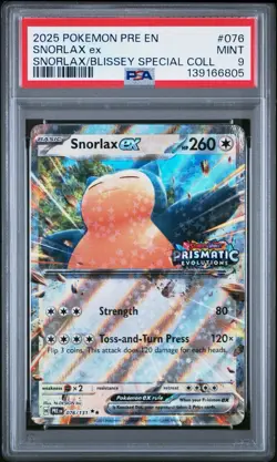 2025 Pokemon SV Prismatic Evolutions PRE EN Snorlax ex #076/131 PSA 9 Stamped - Image 1