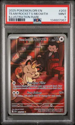 Team Rocket's Meowth 203 Sv10: Destined Rivals Holo PSA 9 DRI-EN TCG Pokemon - Image 1