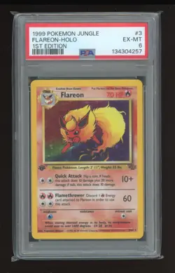 1999 POKEMON JUNGLE 1ST EDITION #3 FLAREON-HOLO PSA 6 - Image 1