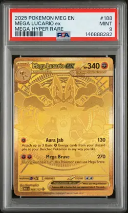 Pokemon Mega Evolution Mega Lucario EX 188/132 Gold Mega Hyper Rare PSA 9 - Image 3