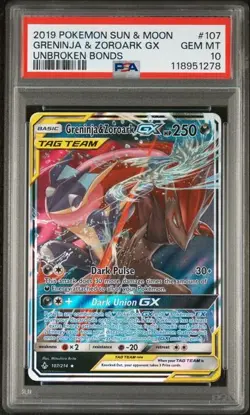 2019 Pokemon Greninja & Zoroark GX Unbroken Bonds Holo Rare #107 PSA 10 - Image 1