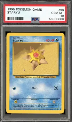 1999 POKEMON GAME BASE SET #65 STARYU PSA 10 GEM MINT - Image 1