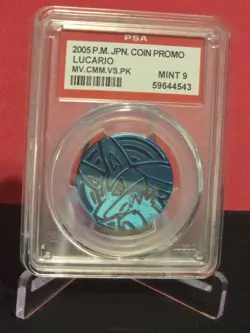 2005 Pokemon Japanese Lucario Coin Promo Movie Commemoration Vs Pack PSA 9 MINT - Image 1