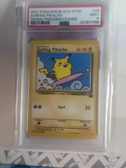 2001 Pokemon Black Star Surfing Pikachu - Promo Pokemon League PSA 9 - Image 1