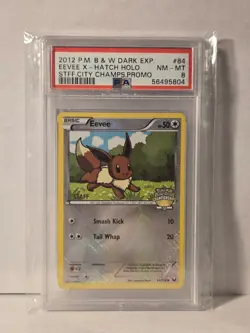 Pokemon 2012 Eevee 84 X-Hatch Holo Dark Explorers City Championship Staff PSA 8 - Image 1