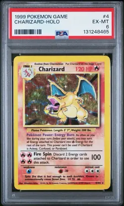 Pokemon 1999 Charizard-Holo Game #4/102 PSA Graded 6 - Image 1