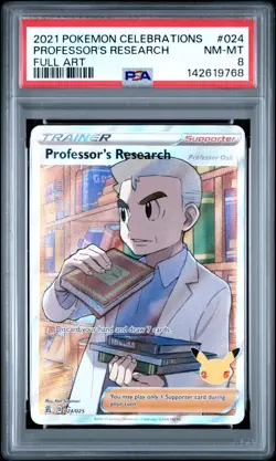 2021 POKEMON CELEBRATIONS #024 FULL ART/PROFESSOR'S RESEARCH PSA 8 - Image 1