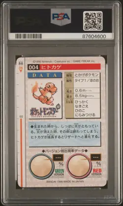 1996 POKEMON JPN BANDAI CARDDASS VENDING #4 CHARMANDER PSA 9 - Image 2