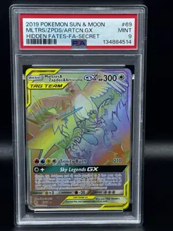 2019 Pokemon TCG Moltres & Zapdos & Articuno GX 69/68 Hidden Fates PSA 9 - Image 1