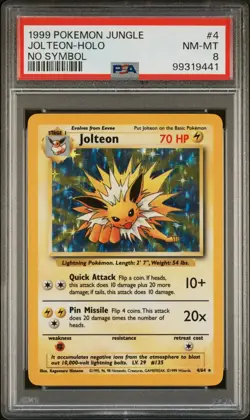 117916204 Jolteon 1999 Pokemon Jungle No Symbol ERROR Holo #4/64 PSA 8 - Image 1
