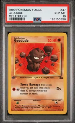 1999 POKEMON FOSSIL 1ST ED #47 GEODUDE PSA 10 - Image 1