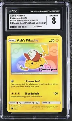 CGC 8 ASH'S PIKACHU SM108 BLACK STAR PROMOS I CHOOSE YOU POKEMON MINT - Image 1