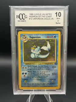 GEM MINT 10 Vaporeon Holo Rare 1999 12/64 Jungle Set Pokemon Beckett BCCG 10 - Image 1