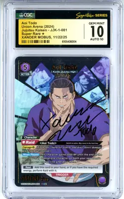 CGC GEM MINT 10 Auto 10 Signed Xander Mobus UA Aoi Todo UE03BT/JJK-1-081 SR Foil - Image 1