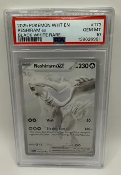 2025 POKEMON WHT EN RESHIRAM ex BLACK WHITE Pokemon #173 Graded PSA 10 Mint RARE - Image 2