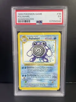 1999 POKEMON BASE SET SHADOWLESS #38 POLIWHIRL PSA 5 - Image 3