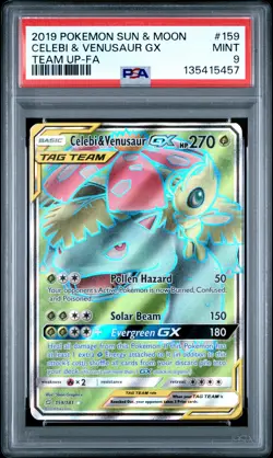 2019 POKEMON SUN & MOON TEAM UP #159 FULL ART/CELEBI & VENUSAUR GX PSA 9 - Image 1