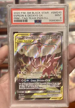 Pokemon Espeon & Deoxys GX SM Black Star SM240 TAG TEAM Promo Holo PSA 9 2020 - Image 1
