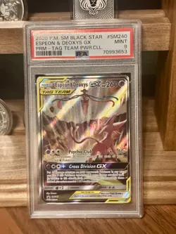 Pokemon Espeon & Deoxys GX SM Black Star SM240 TAG TEAM Promo Holo PSA 9 2020 - Image 3
