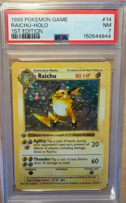 1999 Pokemon TCG Raichu Holo 1st Edition Fossil PSA 7 NM - Image 1