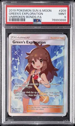 2019 POKEMON SUN & MOON UNBROKEN BONDS #209 FULL ART/GREEN'S EXPLORATION PSA 9 - Image 1