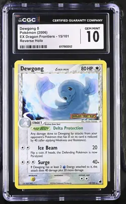 CGC 10 Dewgong 2006 EX Dragon Frontiers 15/101 Reverse Holo Stamped Pokemon Card - Image 1