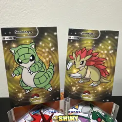 Pokemon Database Shiny Set Sandshrew Sandslash Shiny Sparkle Holo Set Of 2 - Image 1