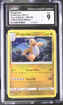 Pokemon Dragonite Cosmos Holo 96/149 CGC Mint 9 Sun & Moon 2 Pack Blister Swirl - Image 1