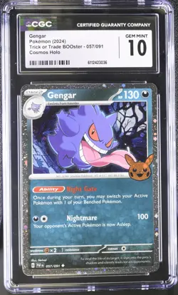 Pokemon Gengar Cosmos Holo 057/091 CGC Gem Mint 10 Trick or Trade BOOster 2024 - Image 1