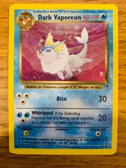 Dark Vaporeon (9/110) Holo Legendary Collection Pokemon Card! FAST P&P! - Image 1