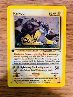 EXCELLENT! 1st Edition Raikou (13/64) Holo Neo Revelation Pokemon Card! - Image 1
