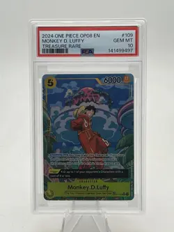 2024 One Piece OP08 EN Treasure Rare #109 Monkey D.Luffy PSA 10 GEM MINT - Image 1