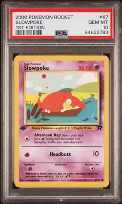 Pokemon Card Slowpoke 1st Edition Non-Holo WOTC 67/82 PSA 10 - Image 1