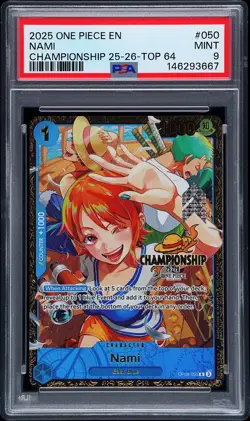 2025 ONE PIECE PROMOS CHAMP 25-26-TOP 64 #050 NAMI PSA 9 - Image 1