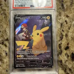 2022 POKEMON SWORD & SHIELD LOST ORIGIN #TG16 FULL ART/PIKACHU V PSA 9 - Image 2