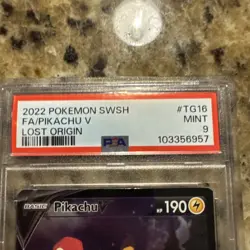 2022 POKEMON SWORD & SHIELD LOST ORIGIN #TG16 FULL ART/PIKACHU V PSA 9 - Image 3