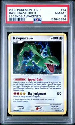2008 POKEMON DP LEGENDS AWAKENED RAYQUAZA #14 HOLO PSA 8 NM #131643384 - Image 1