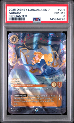 PSA 8 2025 Disney Lorcana TCG Aurora Waking Beauty Enchanted #205/204 - Image 1