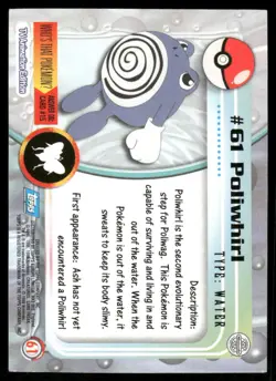 Pokemon Cards Poliwhirl #61 Topps Trading Cards Series 1 NM *2 - Image 2