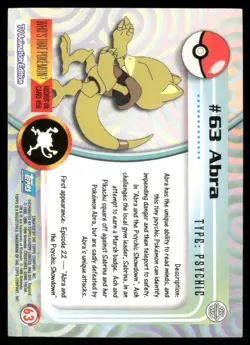 Pokemon Cards Abra #63 Topps Trading Cards Series 1 NM *3 - Image 2