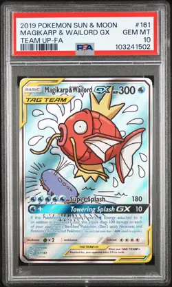 2019 POKEMON SUN & MOON TEAM UP #161 FULL ART/MAGIKARP & WAILORD GX PSA 10 - Image 1