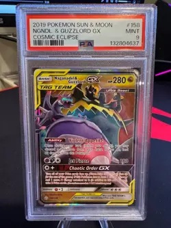 2019 Pokemon Naganadel & Guzzlord GX Tag Team Cosmic Eclipse 158 PSA 9 - Image 1