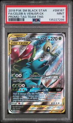 Celebi & Venusaur Gx Tag Team Tins Pokemon Sm Black Star Promo SM167 PSA 9 - Image 1